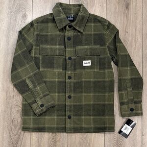 Hurley Boys Olive Green Plaid Corduroy Snap Closure Shacket Shirt/Jacket 8,9,10
